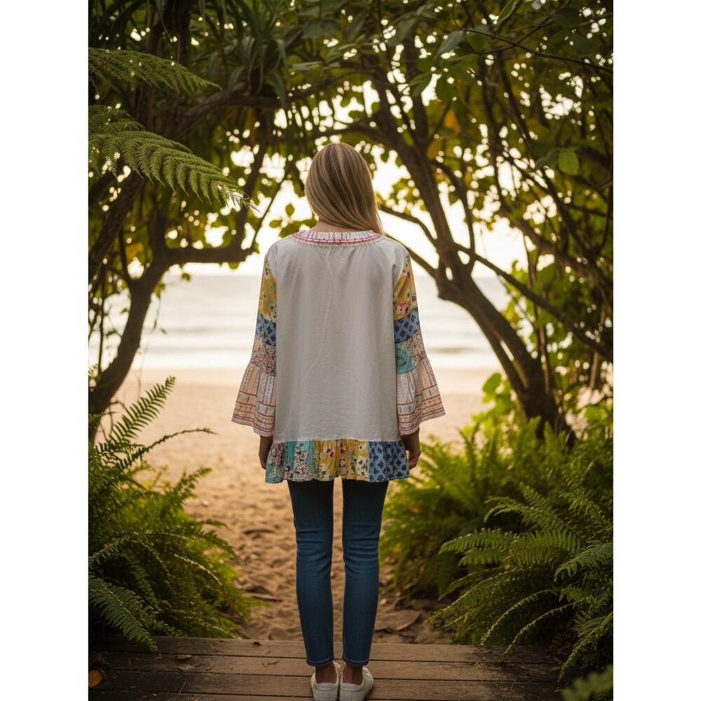 Coldwater Creek NWT Boho Embroidered V-Neck Tunic Multi Patchwork Plus Size 2X - Picture 6 of 8